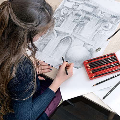 ARTEZA Drawing Sketch Pencils Set of 12, Graphite Pencils 6B to 4H, Pre-Sharpened Art Pencils in Metal Tin for Sketching, Shading, Drawing, Blending, and Detail Work