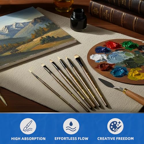 Falling in Art 6 Pcs Professional Watercolor Paint Brush Set, Brown | Artist Brushes with Round, Flat, Filbert, Dagger for Acrylic and Gouache Painting - color: Brown