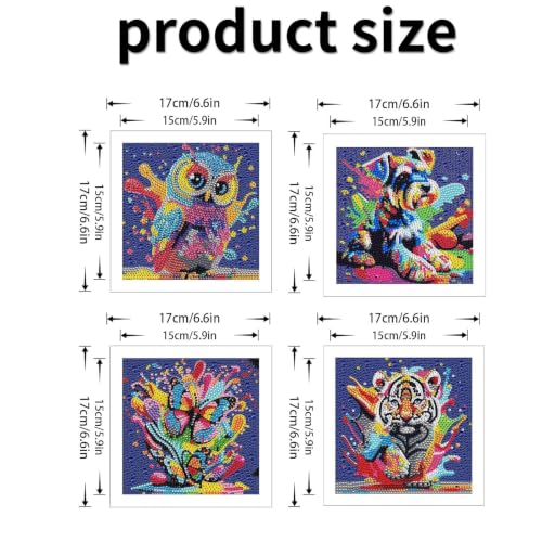 JATOK 4 Pack Diamond Painting Kits for Kids, Cute Cartoon Animals DIY Diamond Arts Mosaic Kits for Adults Beginner, Full Round Drill Gem Art for Home Wall Decor Gift 15x15CM/6x6in - color: Amber