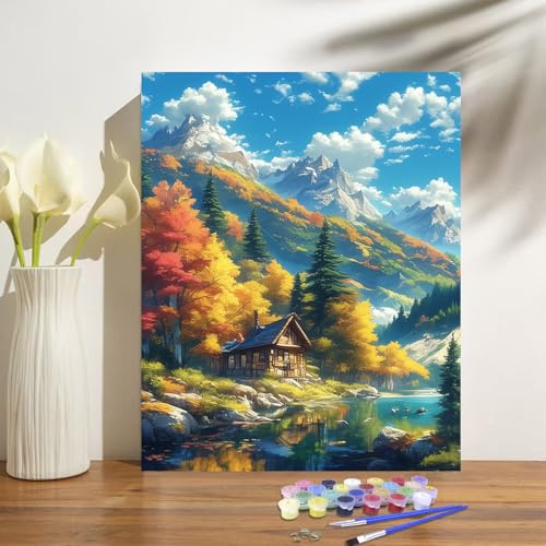 Mountain Paint by Numbers Kit for Adults Beginner Landscape Oil Painting Kit Adult Paint by Number Kits on Canvas DIY Painting for Beginners Art by Numbers for Gifts Home Wall Decor 16x20 Inch - color: YF008