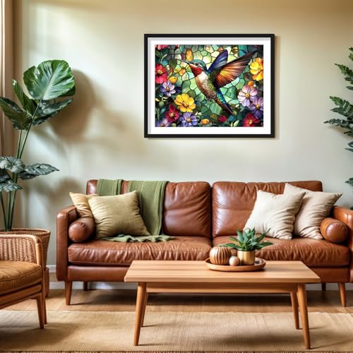 PINFFSHU Hummingbird Diamond Art Paintings Flowers 5D Diamond Painting Kits for Adults DIY Stained Glass Diamond Art Kits Full Drill Gem Art Crafts for Adults Bird Wall Art Decor Gift 16x12 Inch - color: DP-Glass Hummingbird