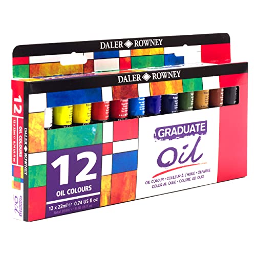 Daler Rowney Graduate Oil Paint Set, 12 Assorted Colors in 22mL Tubes - High Lightfastness, Painting Supplies Ideal for Artists, Students, and Hobbyists - size: 0.74 Fl Oz (Pack of 12)