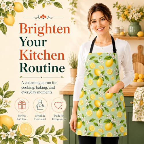 Lemon Apron with 2 Pockets Adjustable Stain Resistant Kitchen Cooking Apron for Baking BBQ Grilling Grilling Painting Gardening - color: Lemon