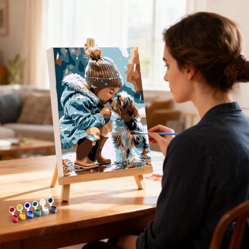 MXJSUA Animal Dog Framed Paint by Numbers for Adults Beginners, Easy Adults' Paint-by-Number Kits on Canvas with Easel, Acrylic Number Painting Crafts Gifts for Home Decor, 8x12 inch - color: Animal Dog