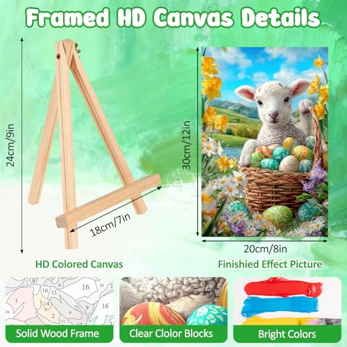 MAXBYE Easter Eggs and Sheep Paint by Numbers Kit for Adults with Frame and Wooden Easel, Easy Painting Numbers Art Kits with Frame on Canvas, DIY Acrylic Painting Kit for Gift Home Wall Garden Decor - color: ZL007