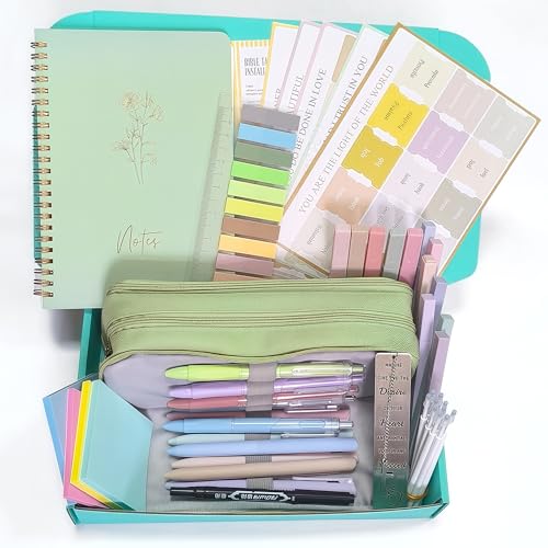 SHINYHARBOR 47Pcs Bible Study Journaling Supplies Kit for Women, Green - color: Green