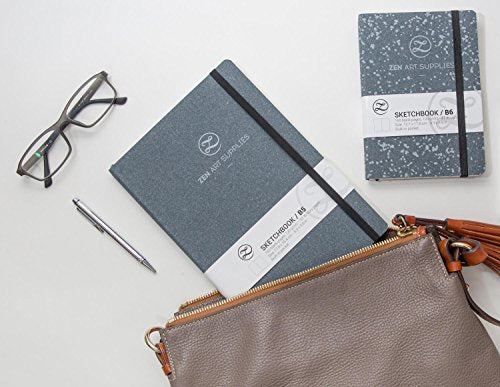 ZenART B6 (5x7) Travel Artist Small Sketchbook/Drawing Book - 120GSM 160P | Lay Flat, Soft Cover, Pocket, Strap, Acid-Free Mini Drawing Notebook - Art Sketch Book for Drawing, Dry & Light Wet Media - color: B6 Spotty Leather 120gsm, size: B6 (5" x 7")