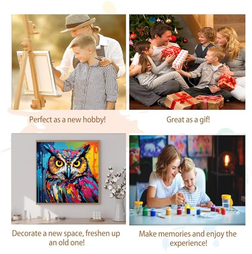 Artunion Framed Paint by Numbers Kit for Adults Beginners & Kids Ages 8-12,Colorful Owl Paint by Number with Frame,Animal Watercolor Paint by Numbers Kit on Canvas 10 * 10 Inch Without Easel - color: ZXT-388-F