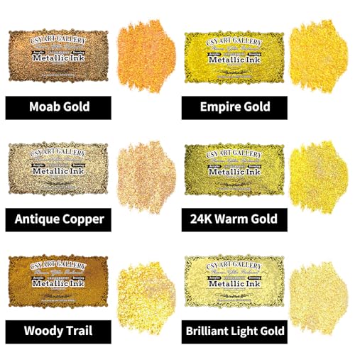 Metallic Acrylic Paint Ink-Water Resistant Drawing Inks Set-24K Gold Alcohol Ink-Mica Paint for Resin, Rock,Markers Refill,Wood,Crafts (Fallen Leaves Starlight Set)