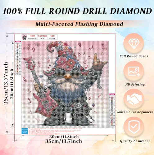 CRZMODE Music Gnome Diamond Art Kits for Adults, Gnome Diamond Painting Kits for Adults Beginners, 5D DIY Round Full Drill Gem Art Paint by Diamonds Dots Crafts Kits for Home Decor Gift 14x14 inch - color: Music Gnome(14X14")
