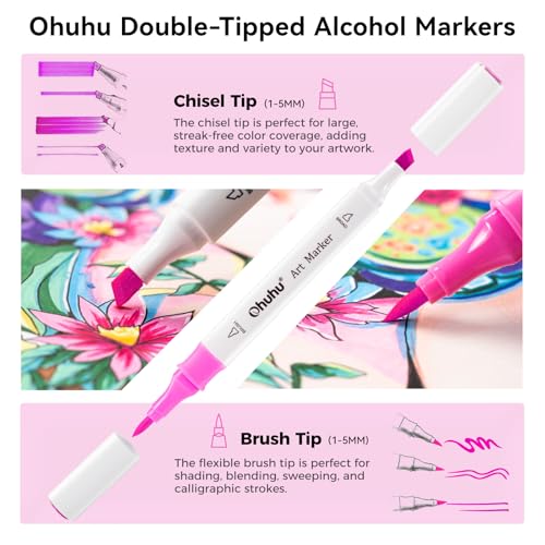 Ohuhu Alcoohol Markers Brush Chisel 48 Colors for Beginner Great Value Pack - color: Illustration Tones, size: 1 Count (Pack of 48)