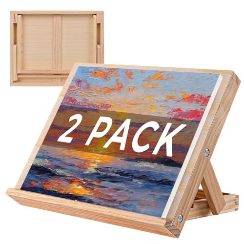 Koseibal 2 Pack Tabletop Wood Easel Stand for Art Painting Canvas Display | Portable Angle Wooden Art Easel Stand, Adjustable Sketching Board for Student, Artist, Beginner Canvas Painting