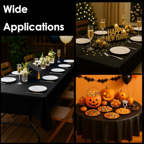 12-Pack Black Plastic Tablecloths – 84 Inch Round Disposable Table Covers, Heavy Duty & Waterproof for Parties, Events, Banquets, Black - color: Black, size: 84" Round