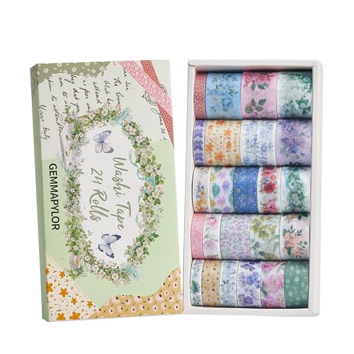 Floral Washi Tape Set 24 Rolls,Decorative Masking Tape for Junk Journal, Scrapbooking Supplies, DIY Crafting Supplies - style: Floral