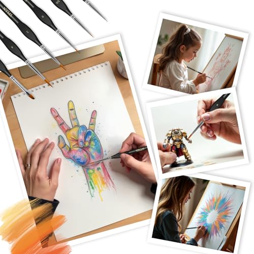 6Pcs Miniature Paint Brushes Set with Triangular Handles - for Acrylics, Oils, Watercolors & Paint by Number, Figurine(Black) - size: 6PCS