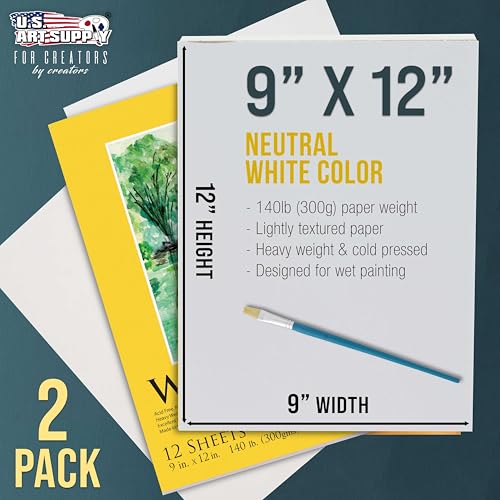 U.S. Art Supply 9" x 12" Premium Heavyweight Watercolor Paper Pad, 2-Pack - size: 9-x-12-inch