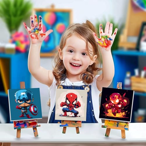 4 Pack Paint by Numbers Kit for Kids Paint by Number Kits Age 4-8 Painting Canvas for Kids Ages 8-12 Boys Framed Canvas Painting by Numbers Anime Drawing Kit Color by Numbers Kit for Kid 8x8 Inch - color: Paint by Numbers 02