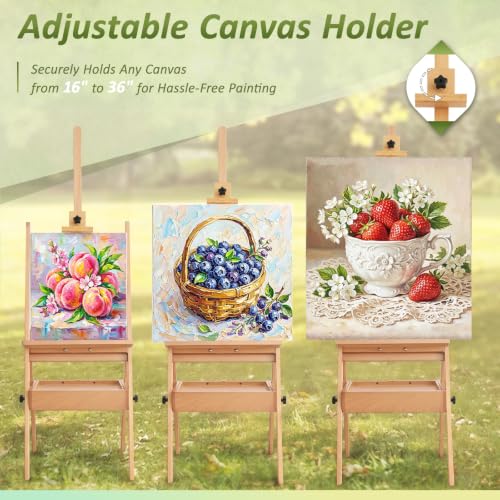 Beech Wood H-Frame Art Easel Stand, 57"-72" Height Adjustable Wooden Easel - color: Natural Wood