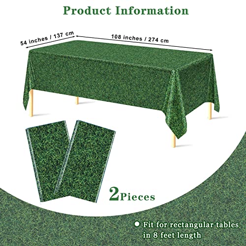 durony 2 Pack Green Grass Field Plastic Tablecloth Grass Print Table Covers 54 x 108 Inches Sports Party Table Decor for Sports Theme Parties Decorations - style: Green Grass