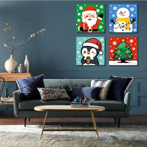 Mrnsiet 4 Pack Framed Paint by Numbers Kit for Kids, Christmas Paint by Numbers for Kids Ages 8-12, DIY Acrylic Oil Painting Drawing Kit for Children Beginner 8x8 Inch - color: DKMT0987+DKMT0988+DKMT0989+DKMT0990-US