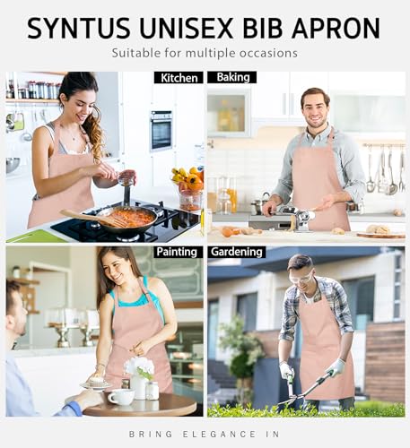 Syntus Apron for Men Women, Adjustable Cooking Kitchen Apron with 2 Pockets | Machine Washable, Firm Stitching, Stain Resistance, Long Tie Straps, 2 Pockets, Versatility, Unisex Use, Gift, BBQ - color: Nude Pink, style: 2 Cotton