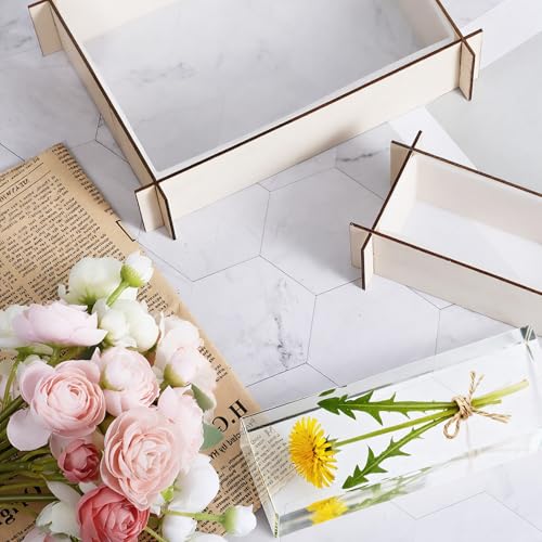 5 PCS Large Resin Molds, Rectangle Silicone Resin Molds, Deep Rectangle Epoxy Resin-Molds with Wooden Support for Flower Preservation Bookends DIY Art Home Décor