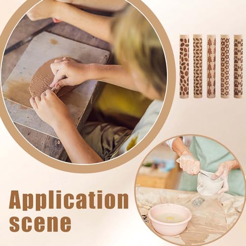 5 PCS Wooden Clay Texture Rollers Set, 100mm Pottery Pattern Rolling Pins with 10 Unique Designs, Ceramic and Polymer Clay Stamp Roller Tools for Studio Craft, Sculpting & Handmade Art Projects (B) - color: B