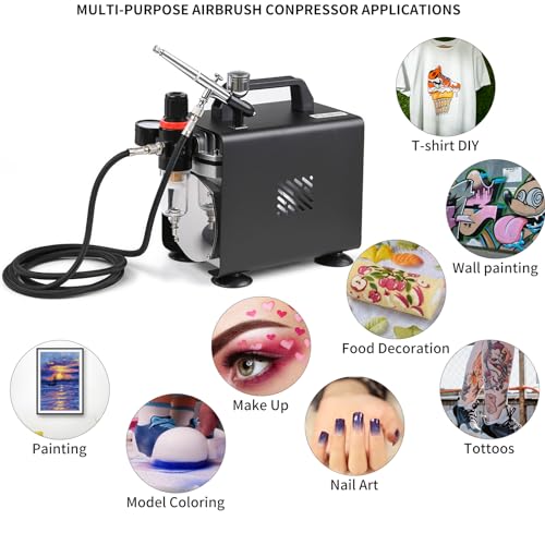 MEEDEN Airbrush Compressor Kit: 1/5 HP Powerful & Quiet with 6 ft Hose | Designed for model painting, crafts, and detailed airbrush projects with powerful, quiet operation and flexible hose reach - color: Single - Black