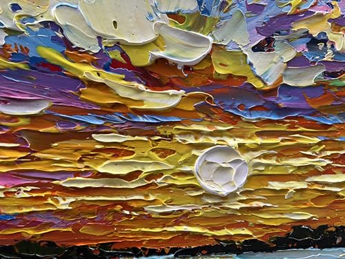 Art 30x60 Inch Hand-Painted Sea Sunrise Landscape Modern Abstract Oil Painting Large Canvas Art Hall Bedroom Office Wall Decoration - color: Yi048