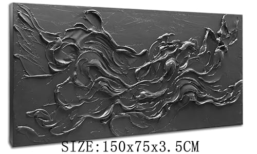 zoinart Black Large Abstract Wall Art, 30x60 Inch Minimalist Big Paintings Black Art Wall Decor, Contemporary Art Textured Wall Art for Living Room Office - color: BL-069
