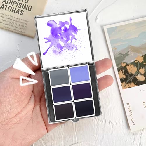 Mini Portable 6-Color Solid Watercolor Paint Set for Adults & Artists, High Tinting Strength Travel Art Kit for Beginners and Professionals, Half Pans (Each Capacity Approx 1.5ml).Purple Series - color: Solid Watercolor-purple Series