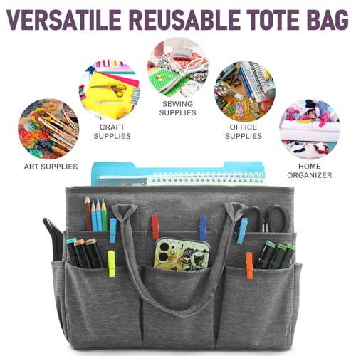 Cupohus Art Organizer Craft Storage Tote Bag with Pockets and Handles Grey - color: Grey
