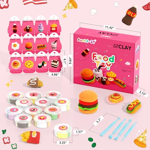 Aestd-ST Air Dry Clay Kit - Food Toy Theme, Modeling Clay for Kids | DIY Magic Clay with Tools and Tutorials, 12 Boxes Molding Clay, Ultra Light, Soft & Non-Sticky, Arts and Crafts Gift for Kids - color: Food Toy Theme