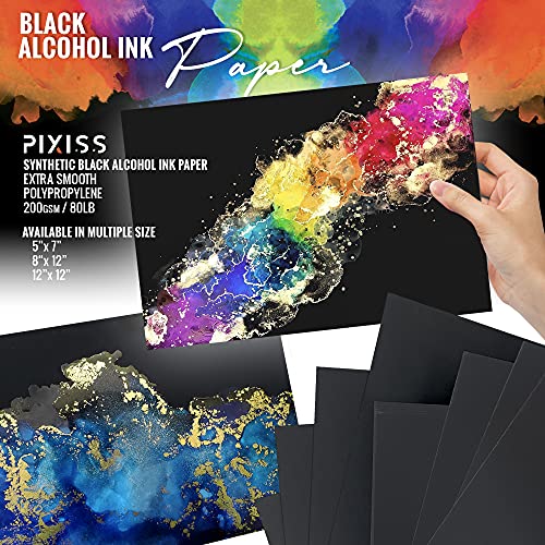 Black Alcohol Ink Paper - 25 Sheets Pixiss Heavy Weight Art Paper for Alcohol Ink & Watercolor - Extra Smooth Synthetic Paper A4 12x12 inches, 300gsm - size: 12x12 (25 Pack)