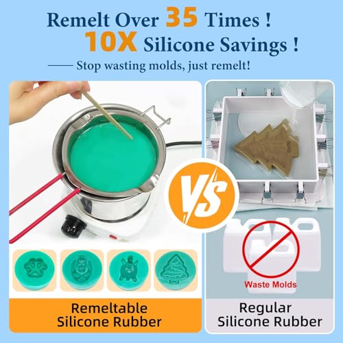 JDiction Reusable Silicone Mold Making Kit, 16oz Remeltable Silicone for Mold Making, No Mix, Non-Toxic, Odorless Silicone Rubber for Resin, Epoxy, Picky Pad, Clay, Soap, Candle, Small Crafts