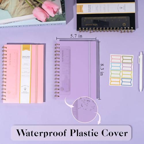 Yoment Graph Paper Spiral Notebook A5 Graphing Notebook 160 Pages | Graph Paper Notebook Spiral Bound Waterproof Plastic Hardcover Spiral Journal 5x7 Grid Notebooks for Note Taking,Purple - color: Purple, style: A - Graph - A5