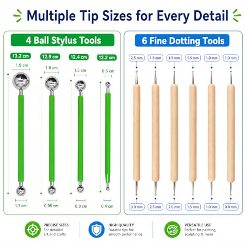 ABenkle 10Pcs Dotting Tools Ball Styluses for Rock Painting, Pottery Clay Modeling Embossing Art Mandala - color: Green