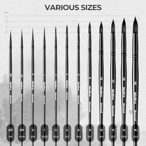 Nicpro 12pcs Watercolor Paint Brushes, Round Pointed Tip Paint Brush Set - color: Black, size: 12 PCS