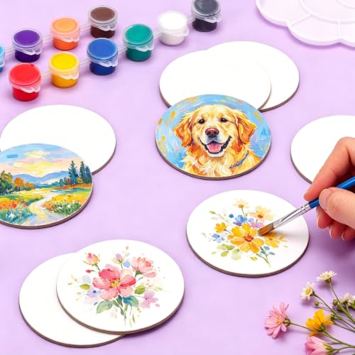 ESRICH 48Pack 3x3IN Round Mini Canvas Magnets, Small Magnetic Paint Canvas | Non-toxic, Ideal for Acrylic, Watercolor, Oil Painting, DIY Magnet Kit, Refrigerator Decor - size: 3 x 3 in (48 Pack)