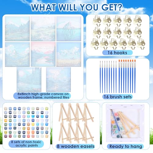 RoundFunny 8 Set Paint by Numbers Drawing Kit for Adults,Landscapes - style: Landscapes