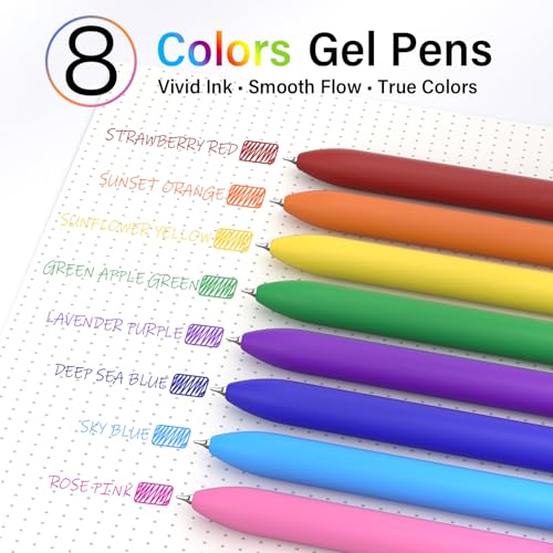 Colored Gel Pens, 8 Pack Fidget, 0.7mm Vibrant Color Ink No Smudge - color: Vibrant Color Ink-8Pcs