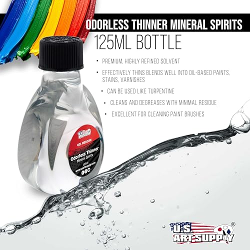 U.S. Art Supply Odorless Mineral Spirits for Cleaning 125ml | Solvent for Artists, Odorless Paint Thinner for Oil Painting - size: 4.2 Fl Oz (Pack of 1)