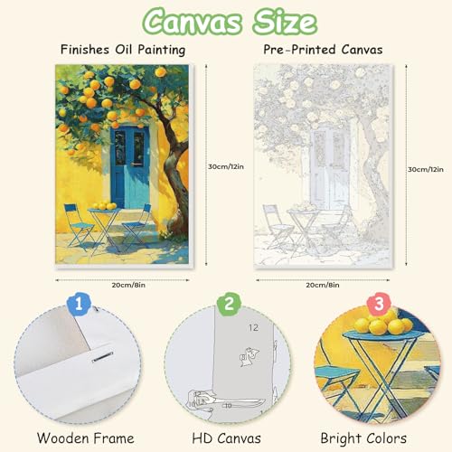 Spandrel Lemon Tree Framed Paint by Numbers Kit for Adult, Yellow House Paint by Number Kits on Canvas, DIY Acrylic Oil Easy Summer Painting by Numbers for Home Wall Decor, 8x12in - color: Lemon Tree
