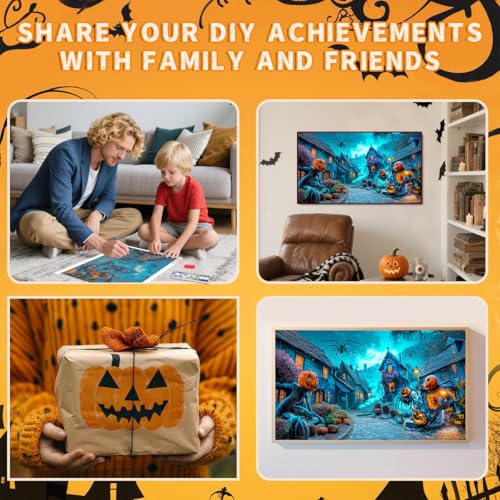 Ohhvvow Halloween Diamond Painting Kit Pumpkin Ghost Scene | 16x20 Full Drill Round Diamond Kit w/Tools. Haunted Pumpkin Ghost Battle Scene. Halloween DIY Wall Decor - color: Pumpkin Wars