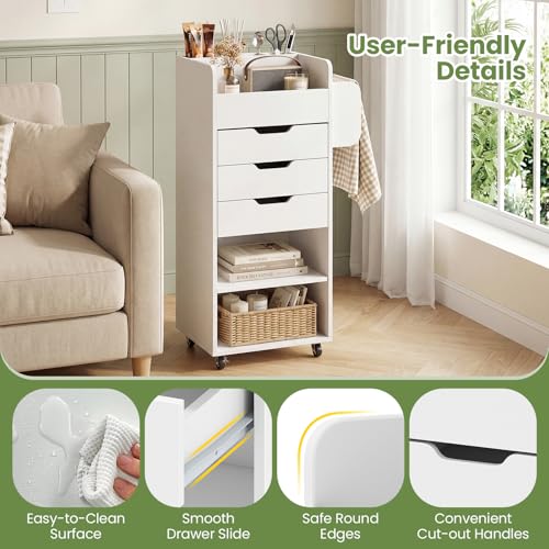 Giantex Craft Storage Cart - Utility Organizer Cart with 3 Drawers, 3 Shelves, 3 Slotted Compartments, 2 Rolling Rods, Crafting Sewing Cabinet on Wheels for Wrapping Paper Scrapbook Ribbon (White) - color: White
