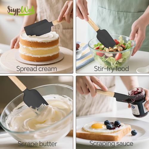 Silicone Spatula Set, Food Grade Rubber Spatula-4 Piece Nonstick Rubber Spatulas, Spoonula, Jar Scraper for Cooking, Baking, Mixing, Frosting - Heat Resistant Up to 600°F (4 Pcs Spatula Black) - color: Black