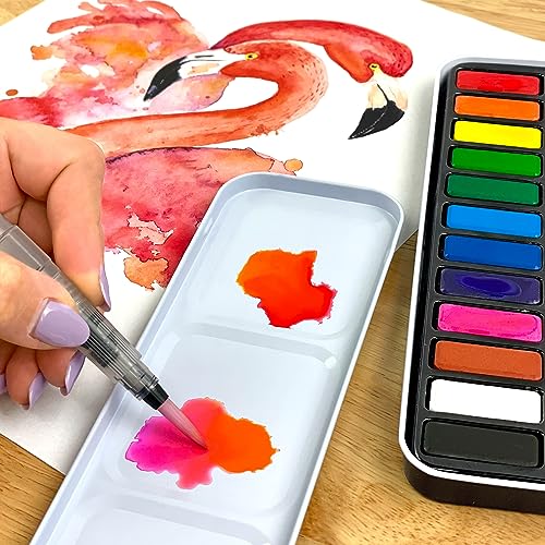ArtSkills Travel Watercolor Kit, Watercolor Paint Set with Water Brush | Travel Watercolor Palette, 12 Colors, Ultra Portable