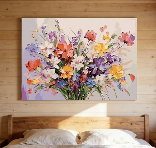 OJTOYART Colored Bouquet Paint by Numbers Kit for Adults Beginner,Adult Paintby Number Kits on Canvas, DIY Acrylic Simple Paints by Number Kits for Home Wall Decor 16 X 20 inch - color: MT6299