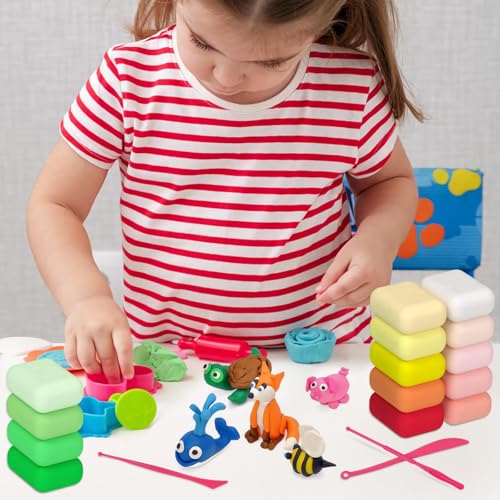 Air Dry Clay 48 Colors,Modeling Clay for Kids, with 3 Sculpting Tools and 6 Sheets Dinosaur Stickers, Safe & Non-Toxic, DIY Molding Clay Gift for Boys and Girls - size: 48PCS