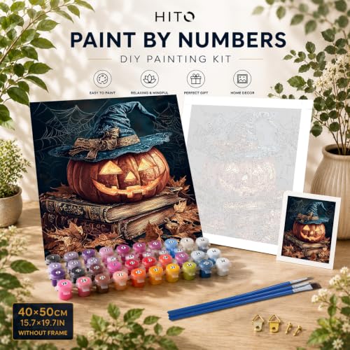 HITO Halloween Paint by Numbers Kit for Adults Pumpkin 16x20 Inch Frameless - color: Pumpkin head